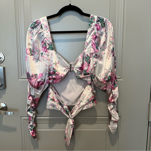 For Love & Lemons Palais Floral Crop Top Size Small Pink Long Sleeve - Picture 4 of 9